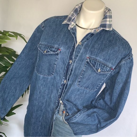v i n t a g e :: Denim Flannel Jeans Shirt Pearl Buttons Slouchy - Picture 12 of 12
